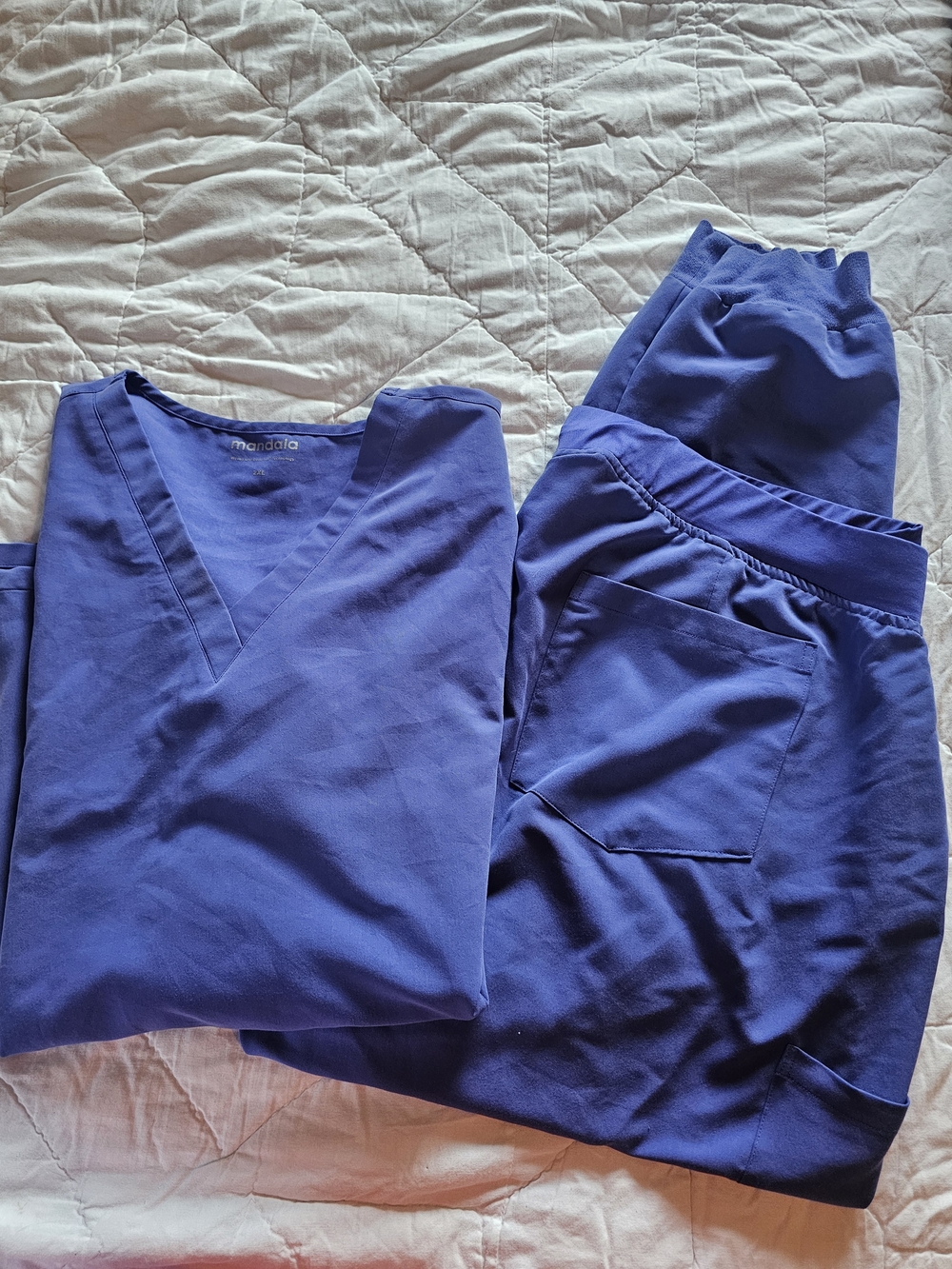 Mandala Scrub Top and Drawstring Jogger Pants - Bluish Purple